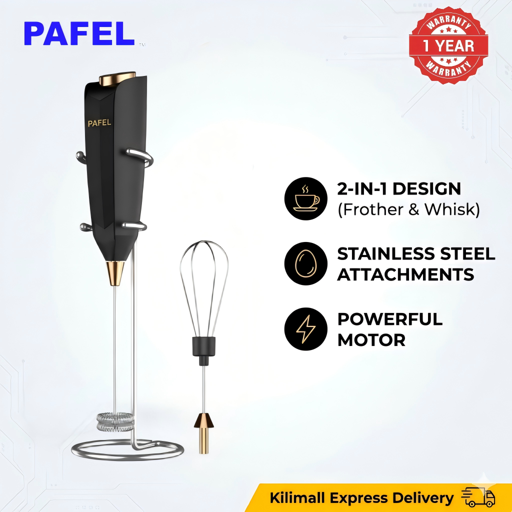 New Arrival PAFEL 2-in-1 Cordless Electric Handheld Blender & Milk Frother Set - Battery Operated Whisk for Coffee, Eggs, Baking - High Speed Mixer with Metal Stand (Black & Gold)