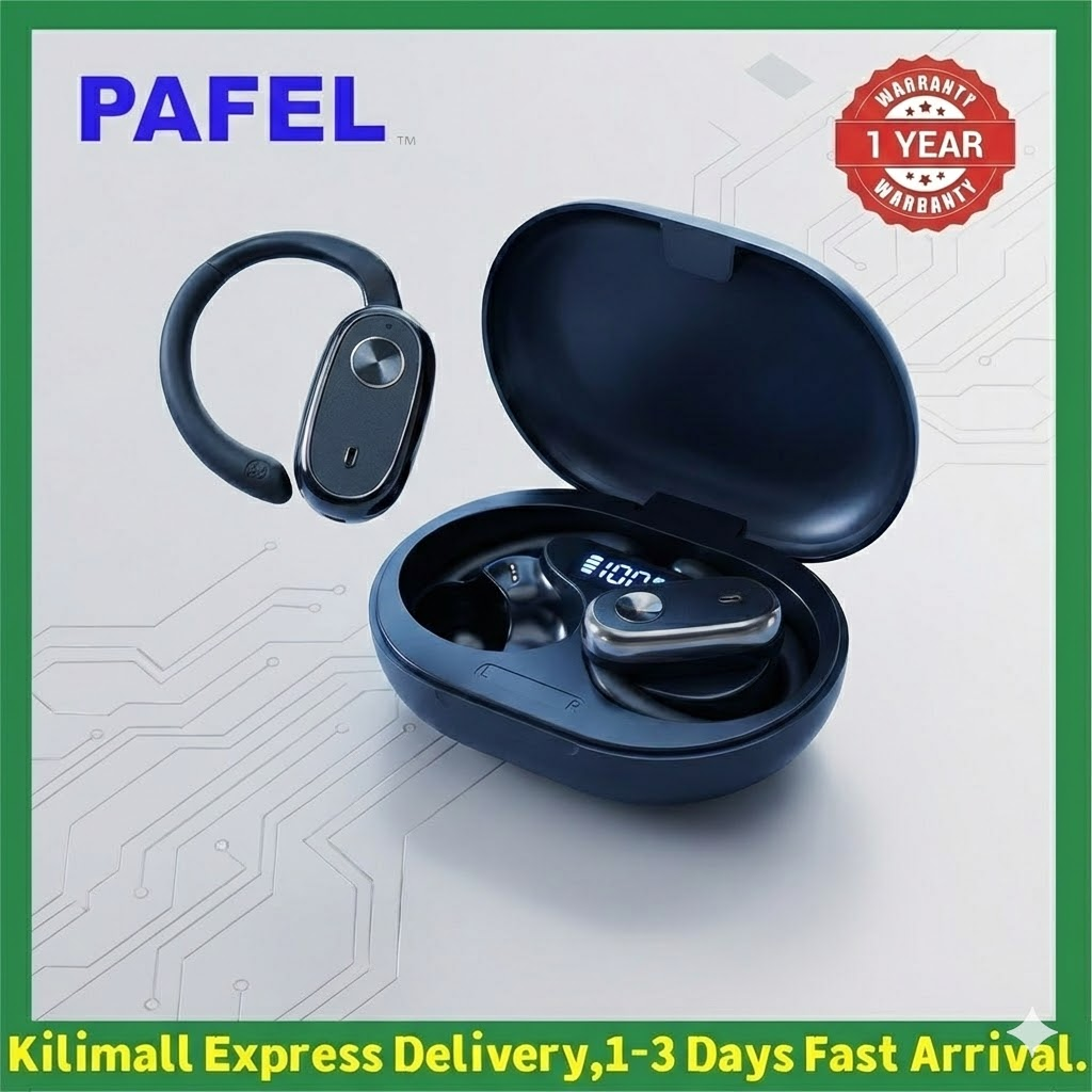 New Arrival PAFEL Open Ear Bluetooth Earphones - 30H Long Playtime & LED Power Display | 360° Rotatable Earbuds | Deep Bass Sport Headphones | ENC Noise Reduction Mic | IPX5 Waterproof Headset  Black