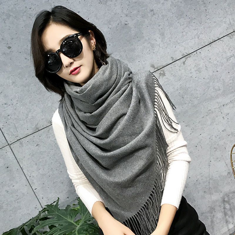 Korean version of KIKOI scarf women winter high sense cross-border solid color scarf men's warm tassel shawl wholesale