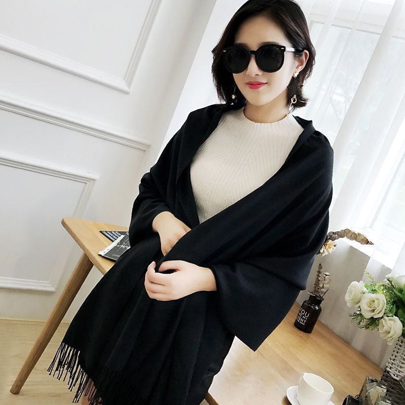 Korean version of KIKOI scarf women winter high sense cross-border solid color scarf men's warm tassel shawl wholesale