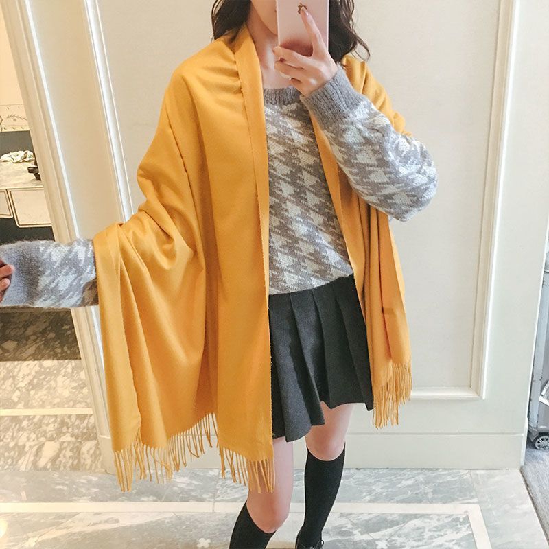 Korean version of KIKOI scarf women winter high sense cross-border solid color scarf men's warm tassel shawl wholesale
