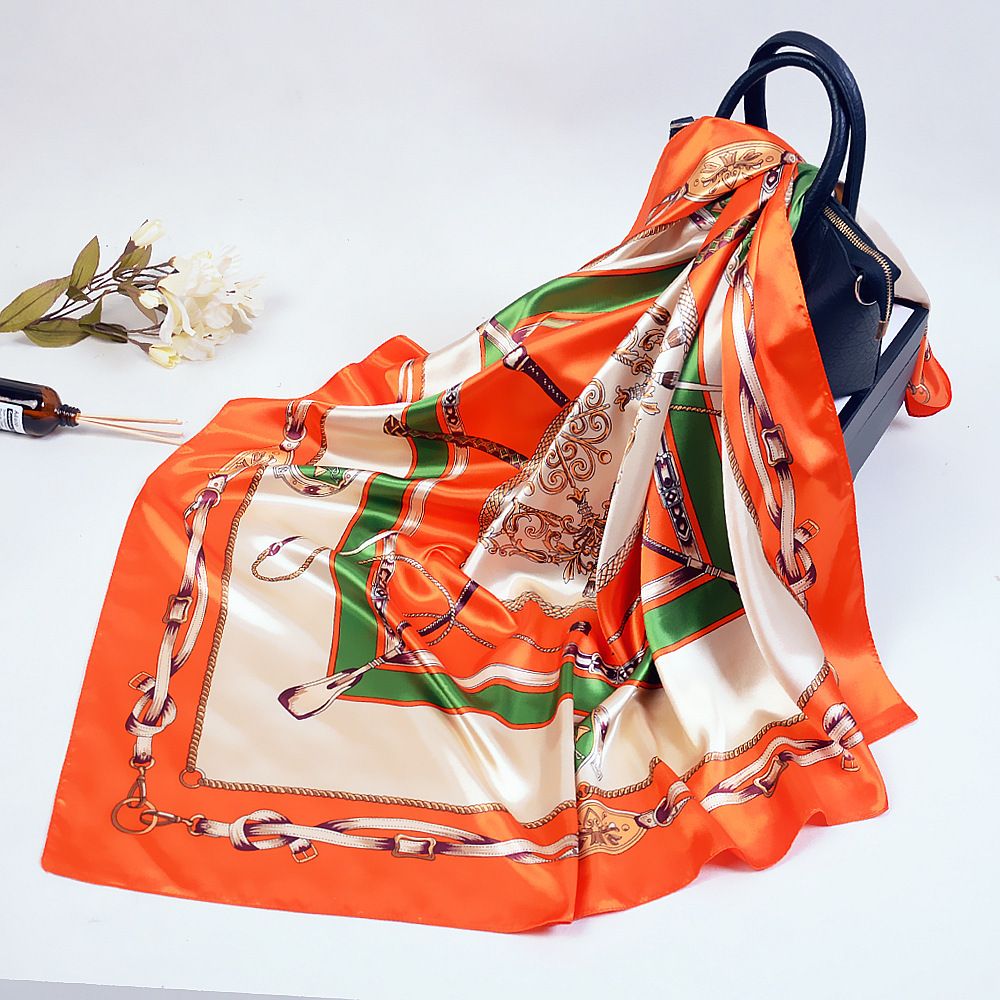 Korean Style 90cm Silk Square Scarf for Women – a versatile spring and autumn accessory worn as a neck scarf, hairband, or stylish hair tie to instantly elevate everyday fashion looks Style up!