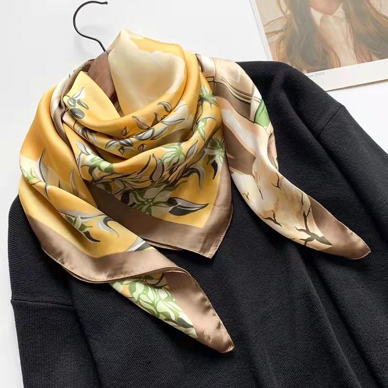 Korean Style 90cm Silk Square Scarf for Women – a versatile spring and autumn accessory worn as a neck scarf, hairband, or stylish hair tie to instantly elevate everyday fashion looks Style up!