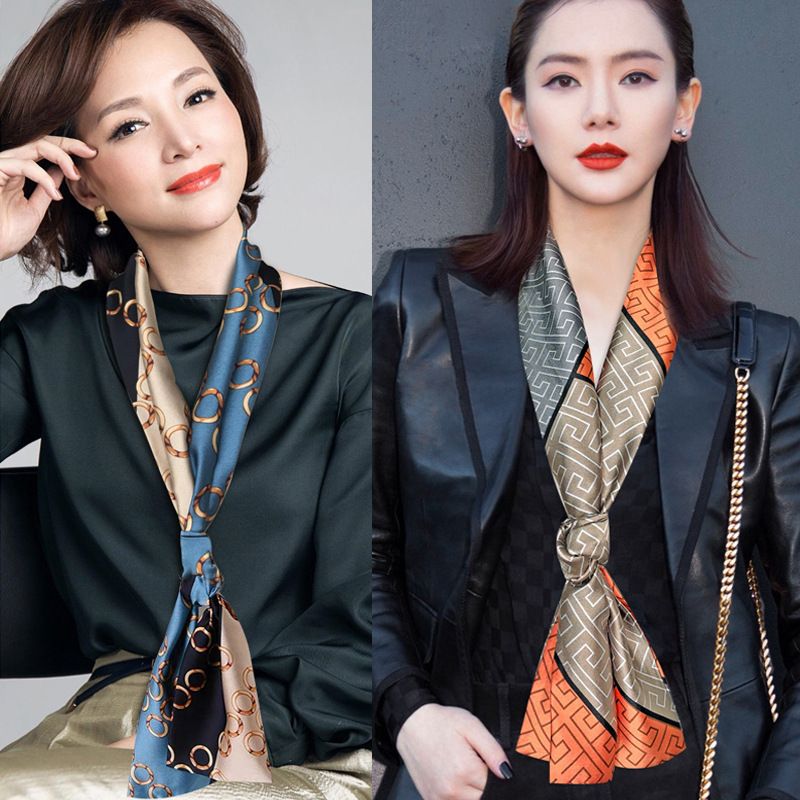 Korean Style 90cm Silk Square Scarf for Women – a versatile spring and autumn accessory worn as a neck scarf, hairband, or stylish hair tie to instantly elevate everyday fashion looks Style up!