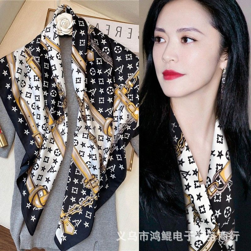 Korean Style 90cm Silk Square Scarf for Women – a versatile spring and autumn accessory worn as a neck scarf, hairband, or stylish hair tie to instantly elevate everyday fashion looks Style up!