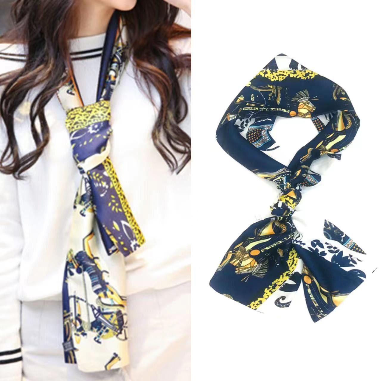 Korean Style 90cm Silk Square Scarf for Women – a versatile spring and autumn accessory worn as a neck scarf, hairband, or stylish hair tie to instantly elevate everyday fashion looks Style up!