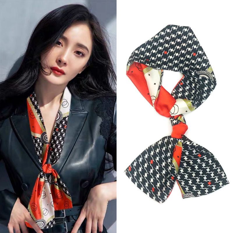 Korean Style 90cm Silk Square Scarf for Women – a versatile spring and autumn accessory worn as a neck scarf, hairband, or stylish hair tie to instantly elevate everyday fashion looks Style up!