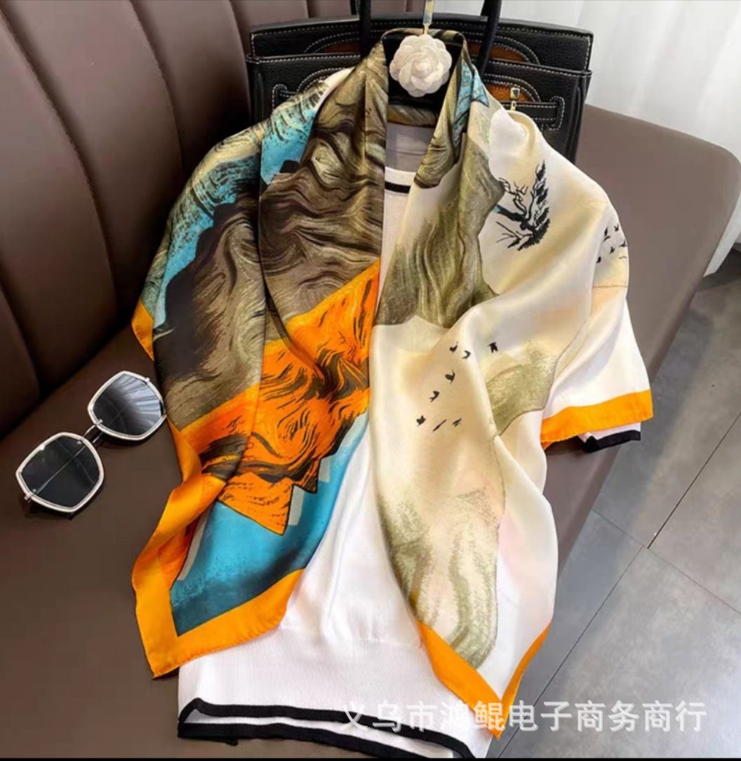 Korean Style 90cm Silk Square Scarf for Women – a versatile spring and autumn accessory worn as a neck scarf, hairband, or stylish hair tie to instantly elevate everyday fashion looks Style up!