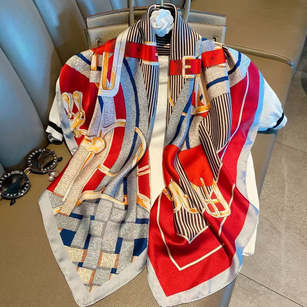 Korean Style 90cm Silk Square Scarf for Women – a versatile spring and autumn accessory worn as a neck scarf, hairband, or stylish hair tie to instantly elevate everyday fashion looks Style up!