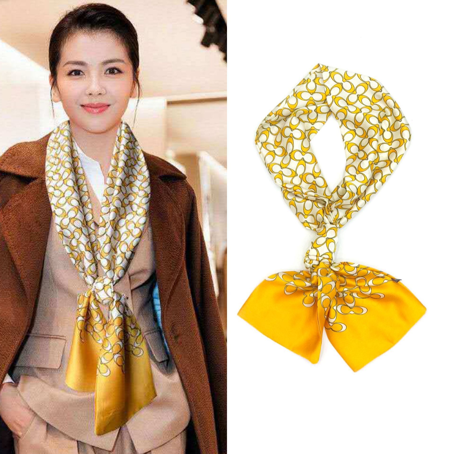 Korean Style 90cm Silk Square Scarf for Women – a versatile spring and autumn accessory worn as a neck scarf, hairband, or stylish hair tie to instantly elevate everyday fashion looks Style up!