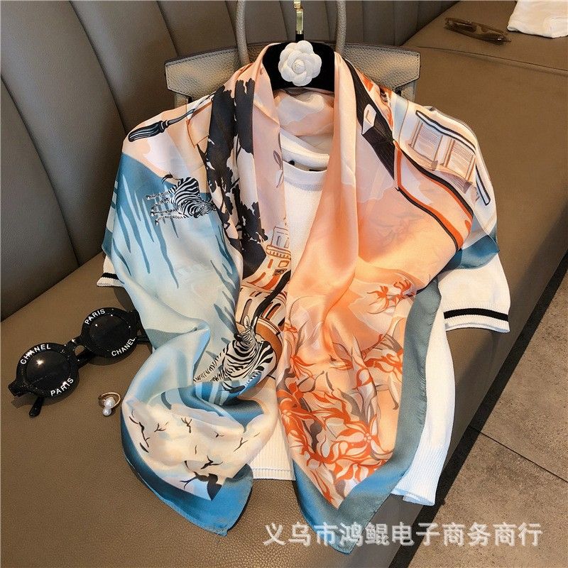 Korean Style 90cm Silk Square Scarf for Women – a versatile spring and autumn accessory worn as a neck scarf, hairband, or stylish hair tie to instantly elevate everyday fashion looks Style up!
