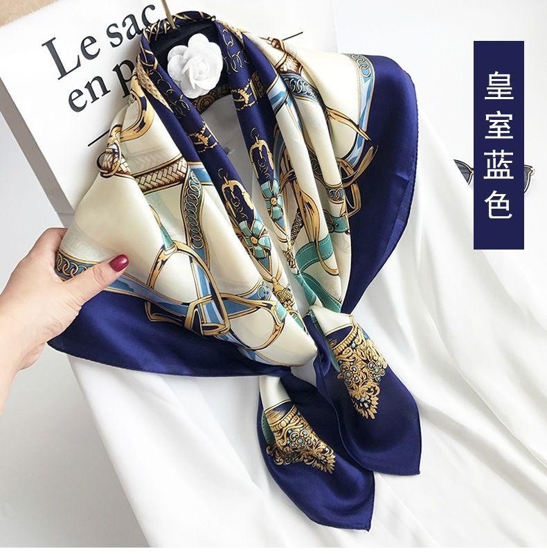 Korean Style 90cm Silk Square Scarf for Women – a versatile spring and autumn accessory worn as a neck scarf, hairband, or stylish hair tie to instantly elevate everyday fashion looks Style up!