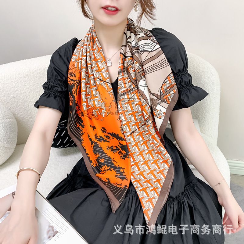 Korean Style 90cm Silk Square Scarf for Women – a versatile spring and autumn accessory worn as a neck scarf, hairband, or stylish hair tie to instantly elevate everyday fashion looks Style up!