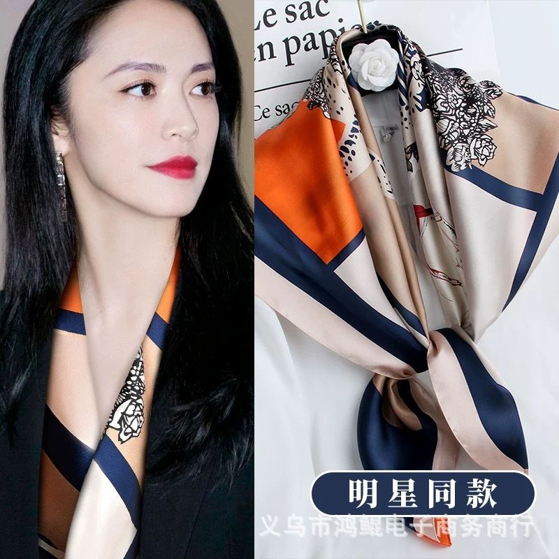 Korean Style 90cm Silk Square Scarf for Women – a versatile spring and autumn accessory worn as a neck scarf, hairband, or stylish hair tie to instantly elevate everyday fashion looks Style up!
