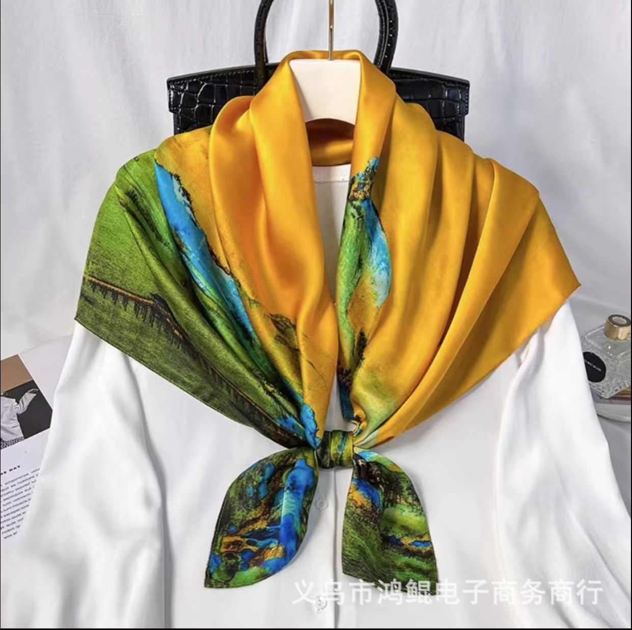 Korean Style 90cm Silk Square Scarf for Women – a versatile spring and autumn accessory worn as a neck scarf, hairband, or stylish hair tie to instantly elevate everyday fashion looks Style up!