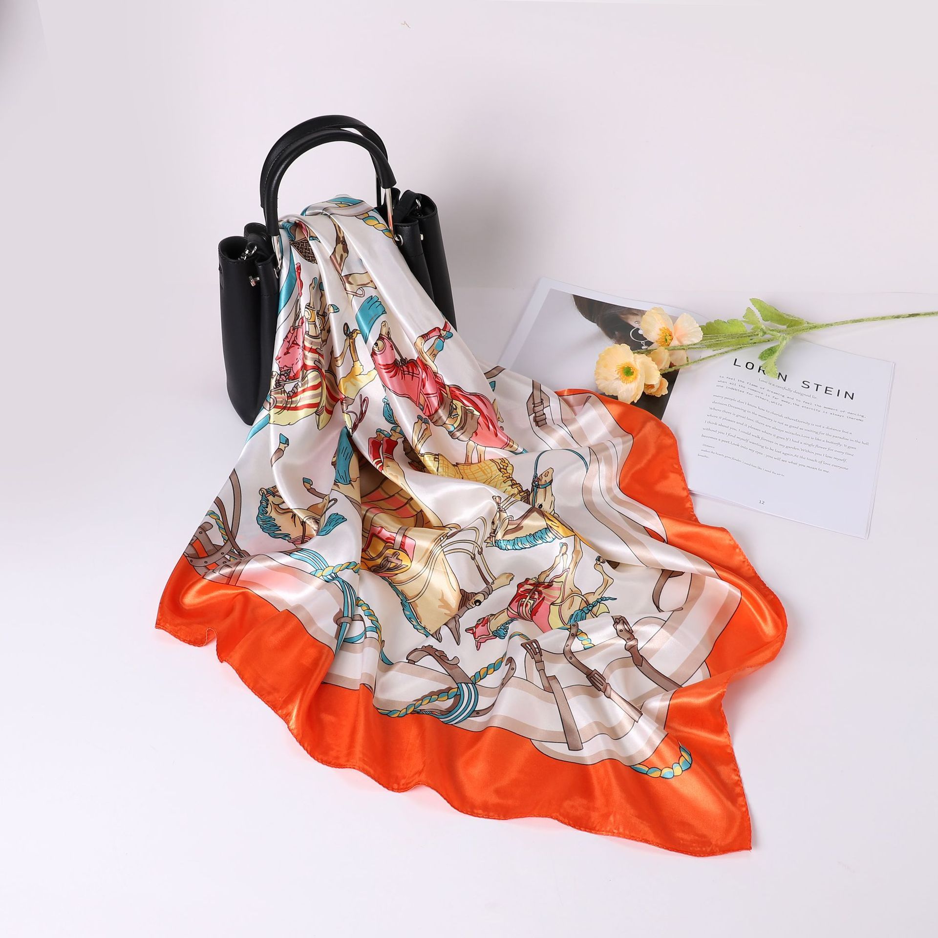 Korean Style 90cm Silk Square Scarf for Women – a versatile spring and autumn accessory worn as a neck scarf, hairband, or stylish hair tie to instantly elevate everyday fashion looks Style up!