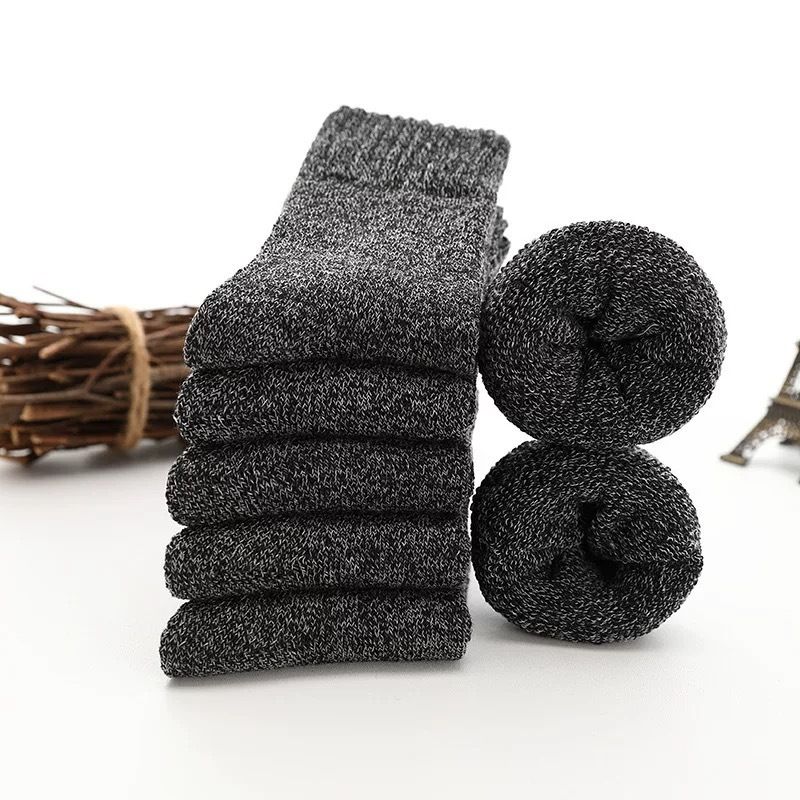 Socks men's mid-tube socks autumn and winter solid color parallel terry socks fleece-lined thickened warm floor socks winter towel socks