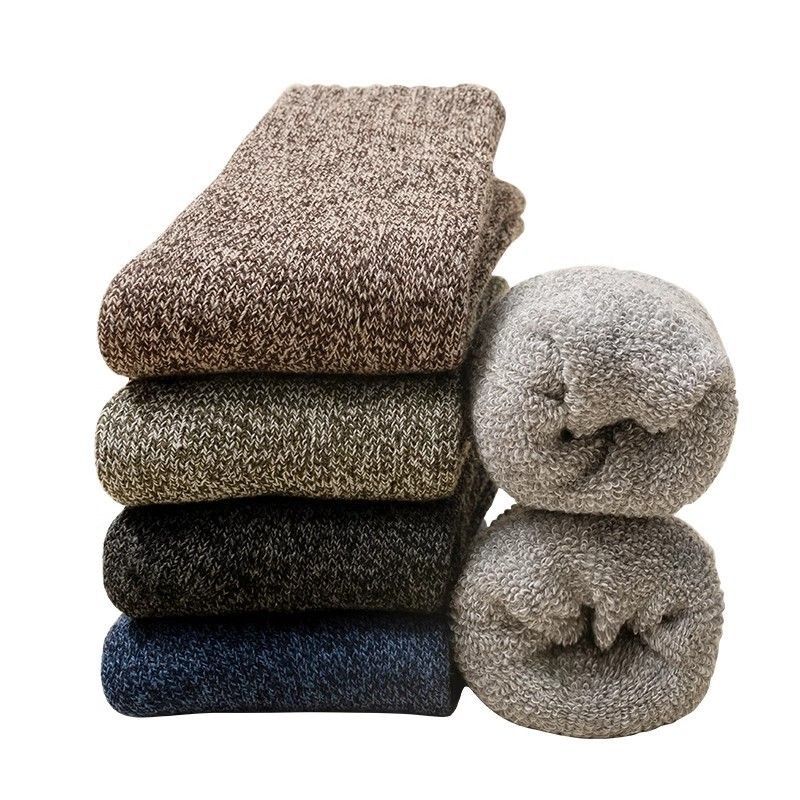 Socks men's mid-tube socks autumn and winter solid color parallel terry socks fleece-lined thickened warm floor socks winter towel socks