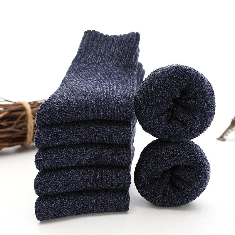 Socks men's mid-tube socks autumn and winter solid color parallel terry socks fleece-lined thickened warm floor socks winter towel socks