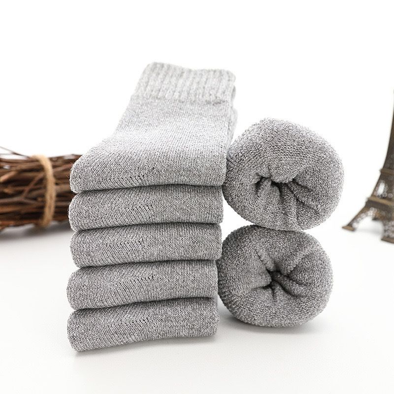Socks men's mid-tube socks autumn and winter solid color parallel terry socks fleece-lined thickened warm floor socks winter towel socks