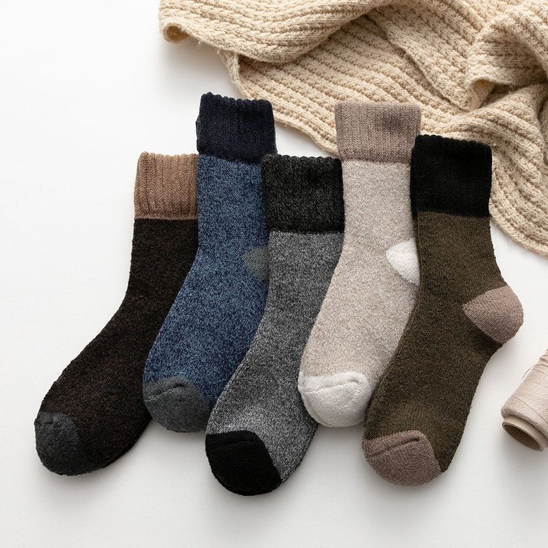 Socks men's mid-tube socks autumn and winter solid color parallel terry socks fleece-lined thickened warm floor socks winter towel socks