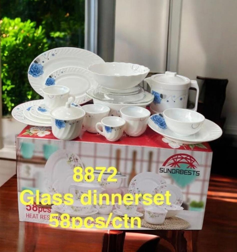 58 pcs Ceramic Dinnerset 
▪️ 12" oval plate×1pc
▪️ 8" oval plate×1pc
▪️9" flat plate×6pcs
▪️7" flat plate×6pcs
▪️8"deep plate ×6pcs
▪️8" soup bowl ×1pc
▪️850ml Tea pot1×1(lid)pcs
▪️1.5 L casserol