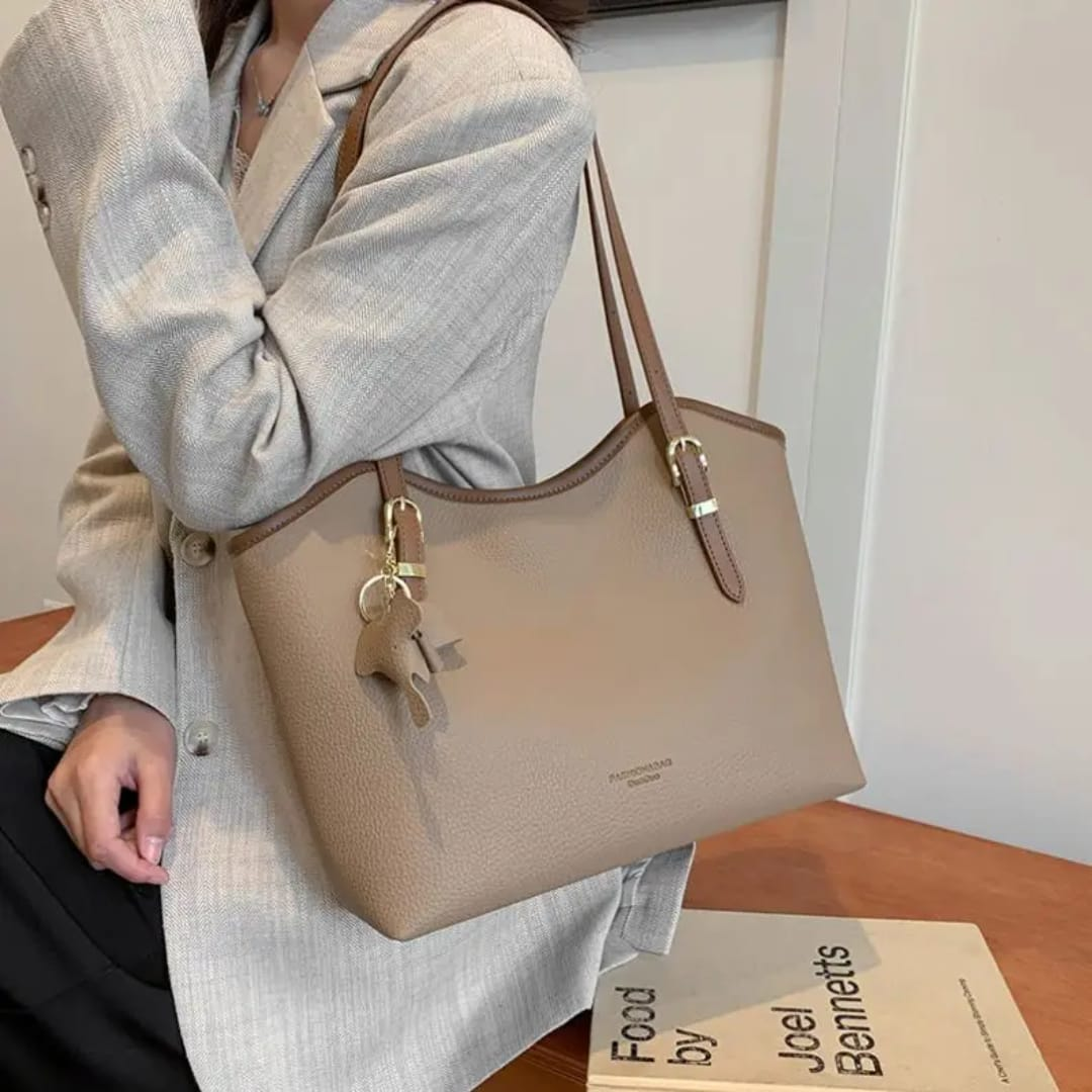 Nikki tote handbag, available in color brown, black, beige and cream. Stylish and elegant bag