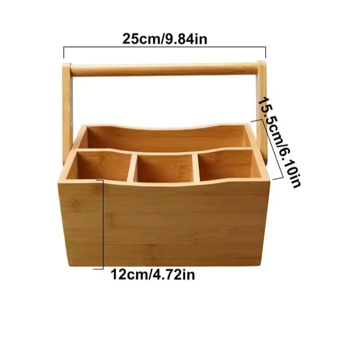 Portable countertop/kitchen cutlery organizer with handle 🟢 material: bamboo 🟢 Measurements:23*10*20cm. Bamboo Utensil Holder