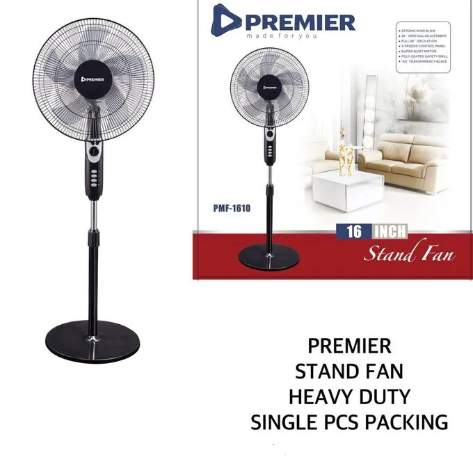 Premier Standing Fan. Premier 16 Inch Standing Fan PMF 1610 Heavy duty single pieces with round base 5 Blades 3 Speed Powerful motor Fan Electric Floor Fan Cooling Fan