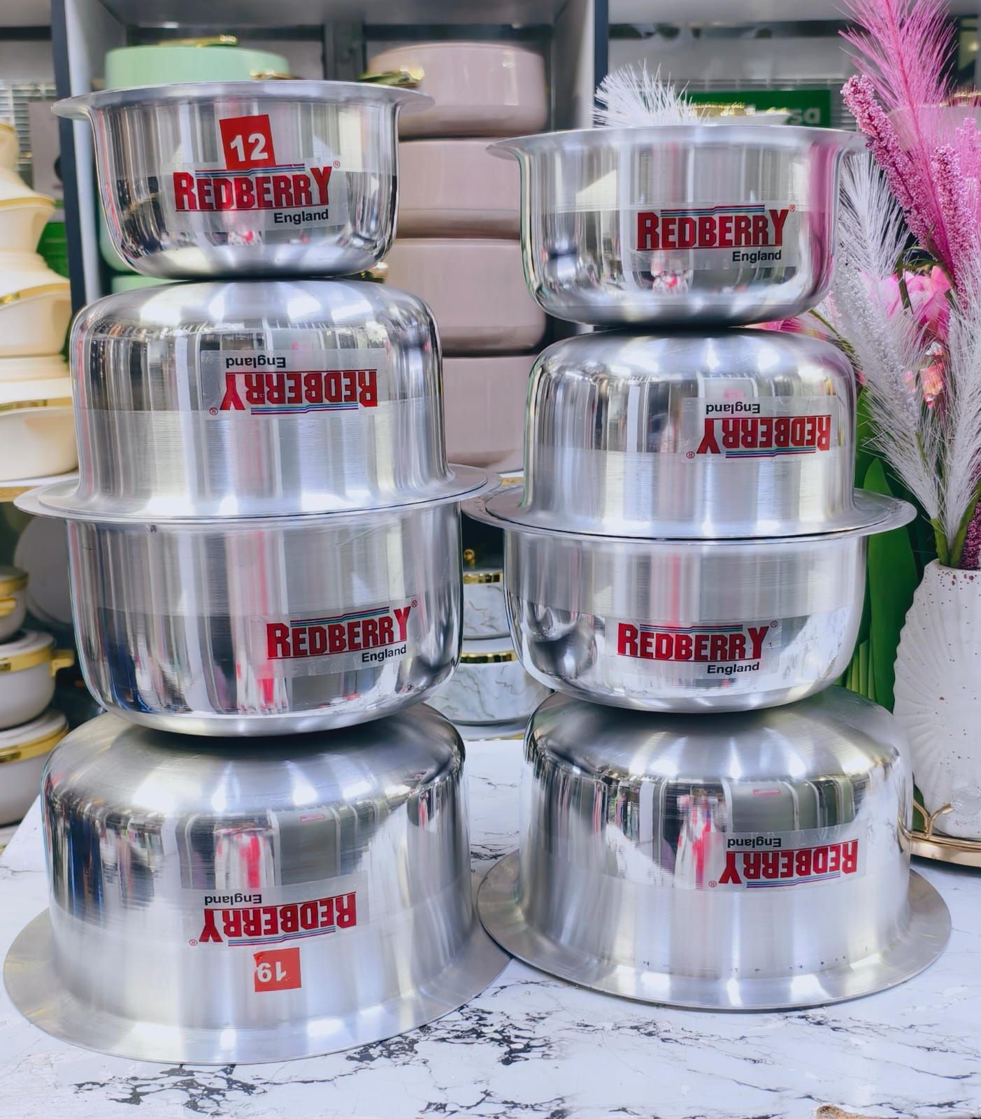 8 pieces Redberry Aluminum Sufuria Set. Range Stainless Steel Sufurias | Durable, Easy to Clean & Long-Lasting – No Lids. Perfect for Home Kitchen