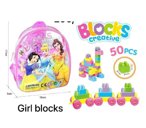 Creative Blocks" with a Spider-Man theme. The product includes 50 pieces of building blocks and is sold in a clear, zippered bag. Product Name: Creative Blocks Spider-Man Number of Pieces