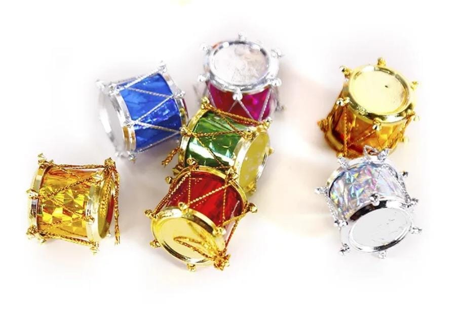 Mixed mini Christmas tree decorating colourful drums