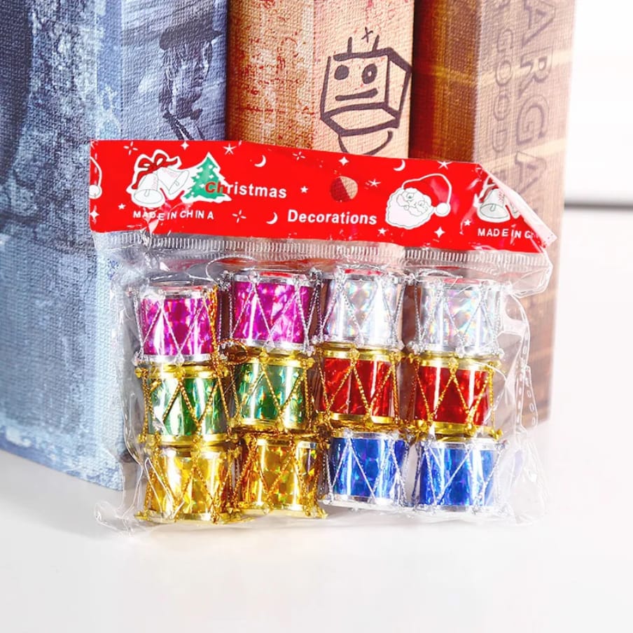 Mixed mini Christmas tree decorating colourful drums