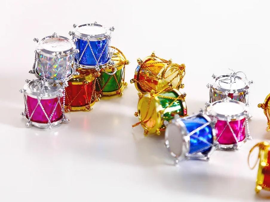 Mixed mini Christmas tree decorating colourful drums