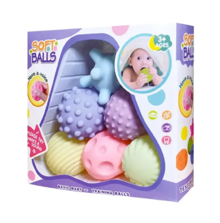Baby Sensory Soft Balls – Textured Squeeze & Sound Toy Set | 6-Piece Montessori Sensory Play for Babies 3+ Months
