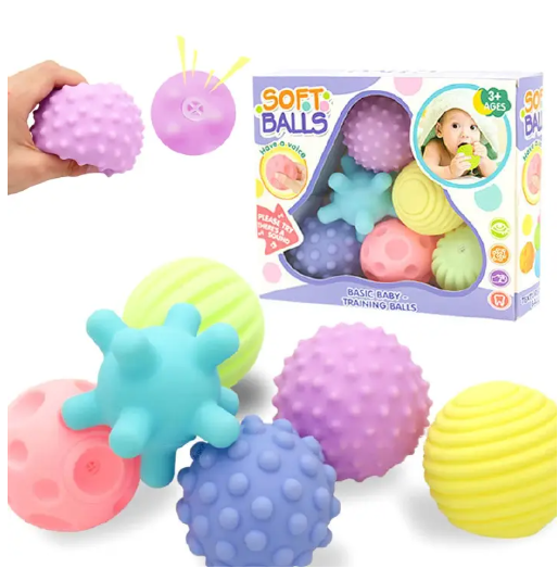 Baby Sensory Soft Balls – Textured Squeeze & Sound Toy Set | 6-Piece Montessori Sensory Play for Babies 3+ Months