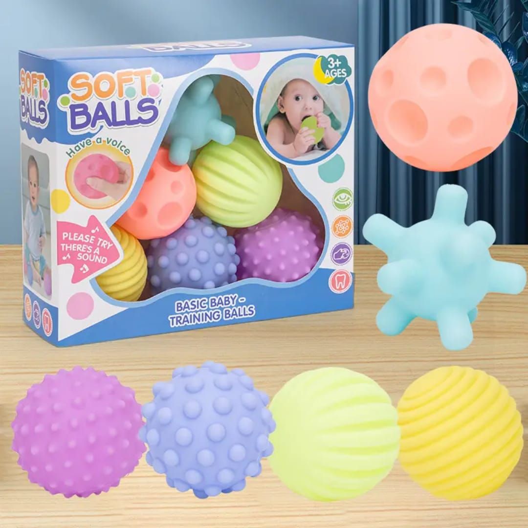 Baby Sensory Soft Balls – Textured Squeeze & Sound Toy Set | 6-Piece Montessori Sensory Play for Babies 3+ Months
