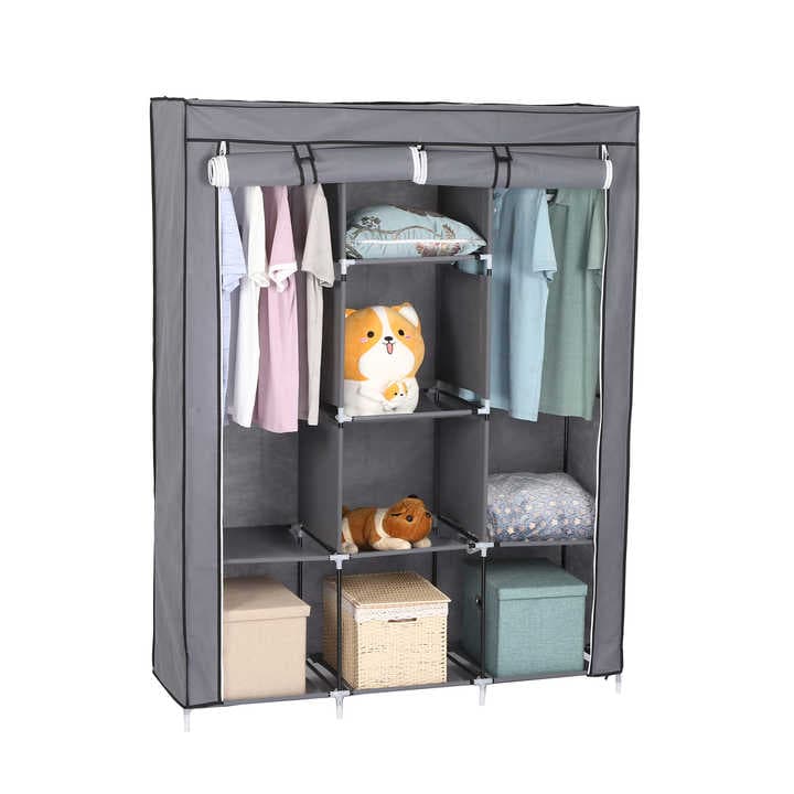 Jaza Keja 3 Columns 130 DIY Large Capacity Metallic Wardrobe Assemble Closets Portable Home Storage with Rolling Door