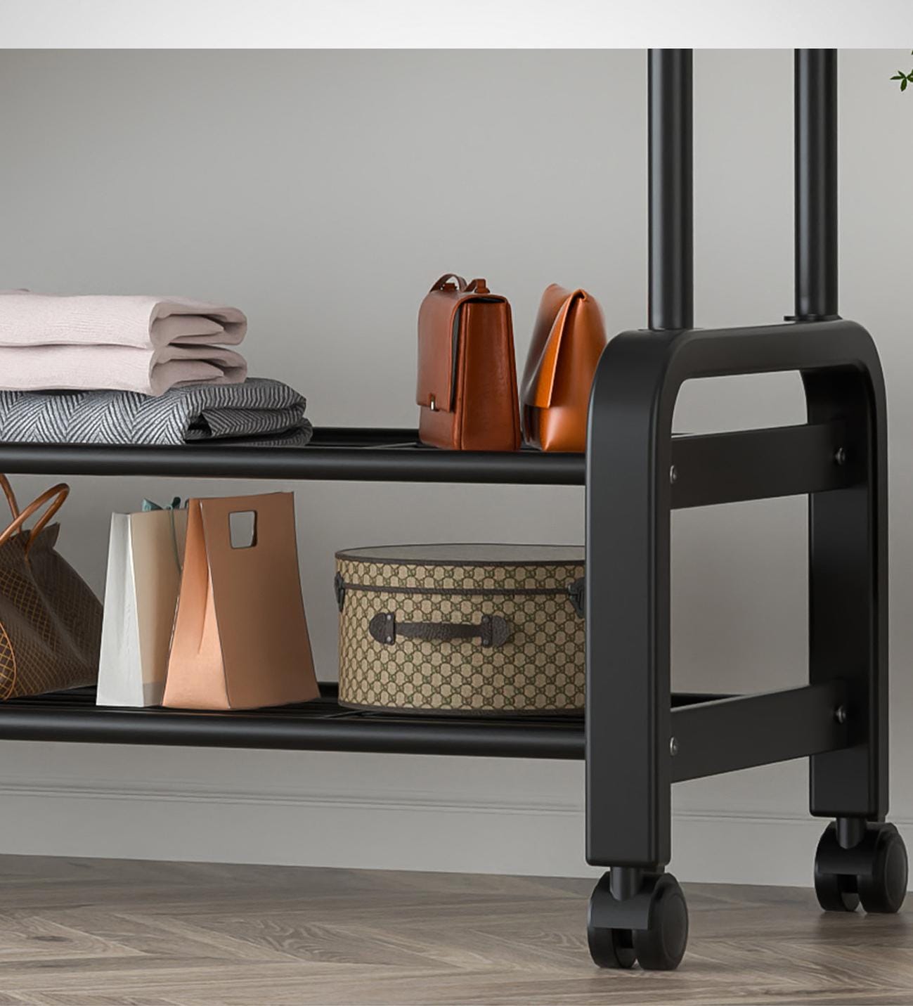 Multipurpose Double rod Hanger. Double Garment Rack Heavy Duty Metal Cloth Rail with 2 Bottom Shelf Coat Jacket Hanging Hanger Shoe Stand for Home, Hotel, Shop Wardrobe Space Organizer