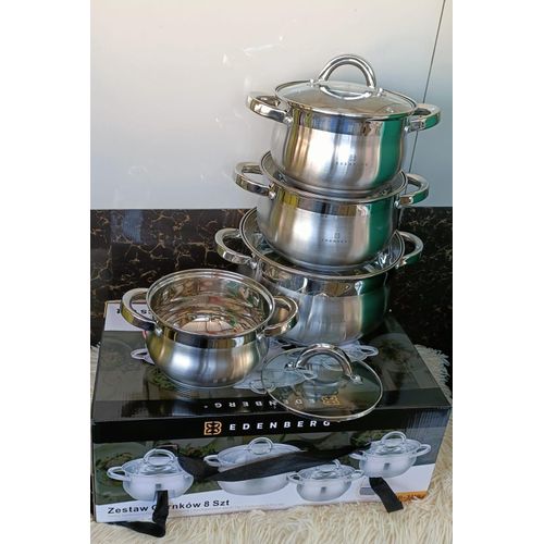🍲🥄 Edenberg 8-Piece Stainless Steel Cookware Set 🍳🔥 – Elegant Cooking Pots with Glass Lids for All Stovetops 💎✨