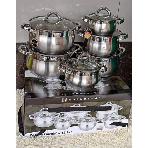 Edenberg 12-Piece Stainless Steel Cookware Set with Glass Lids