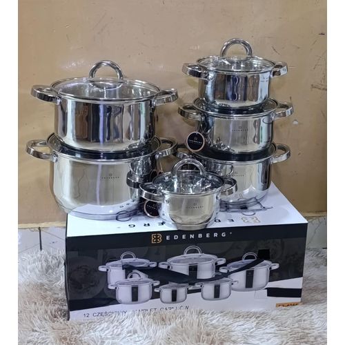 Edenberg 12-Piece Stainless Steel Cookware Set with Glass Lids