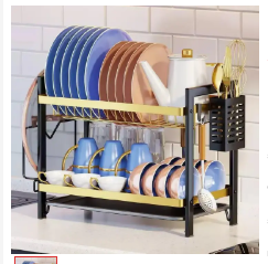 ✨🍽️ Elegant Gold & Black 2-Tier Dish Rack | Durable, Rust-Proof, Space-Saving Kitchen Organizer for Plates, Cups, Utensils – Perfect Stylish Kitchen Accessory 🍽️✨