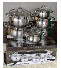 Edenberg 12-Piece Stainless Steel Cookware Set with Glass Lids