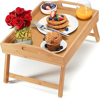 Breakfast in bed foldable bamboo tray now available in 3 colours wooden, black or white