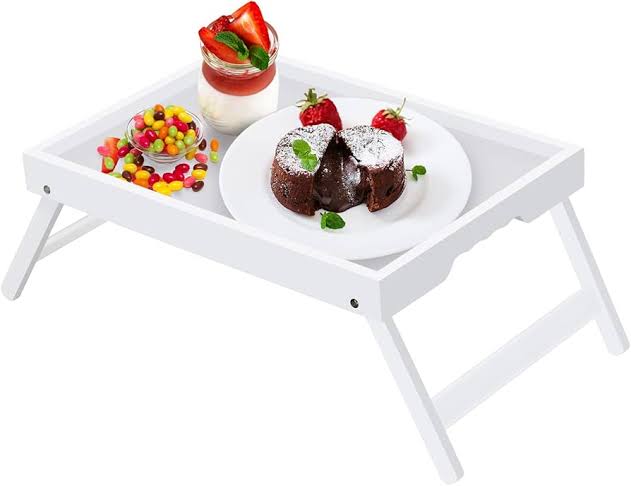 Breakfast in bed foldable bamboo tray now available in 3 colours wooden, black or white