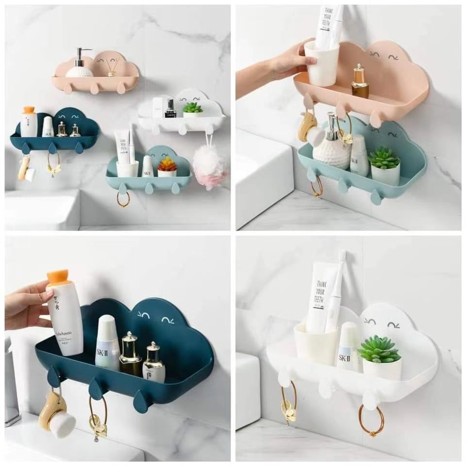 Cloud bathroom organizer set with 3 hooks and adhesive  sticker now available