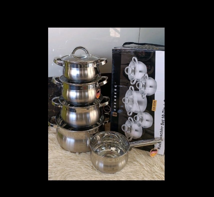 Edenberg 12-Piece Stainless Steel Cookware Set with Glass Lids, Durable Kitchen Pots and Pans, Heat-Resistant, Easy-to-Clean, Ideal for Home Cooking