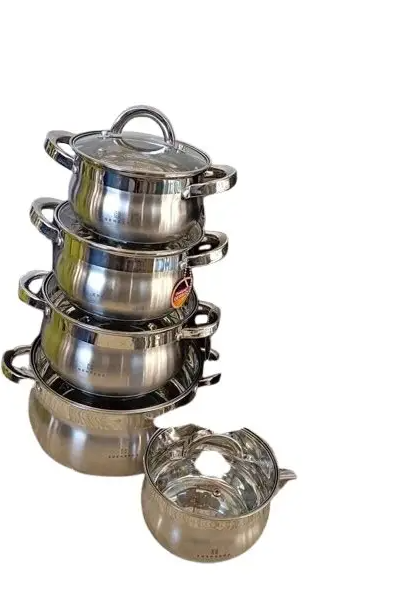 Edenberg 12-Piece Stainless Steel Cookware Set with Glass Lids, Durable Kitchen Pots and Pans, Heat-Resistant, Easy-to-Clean, Ideal for Home Cooking