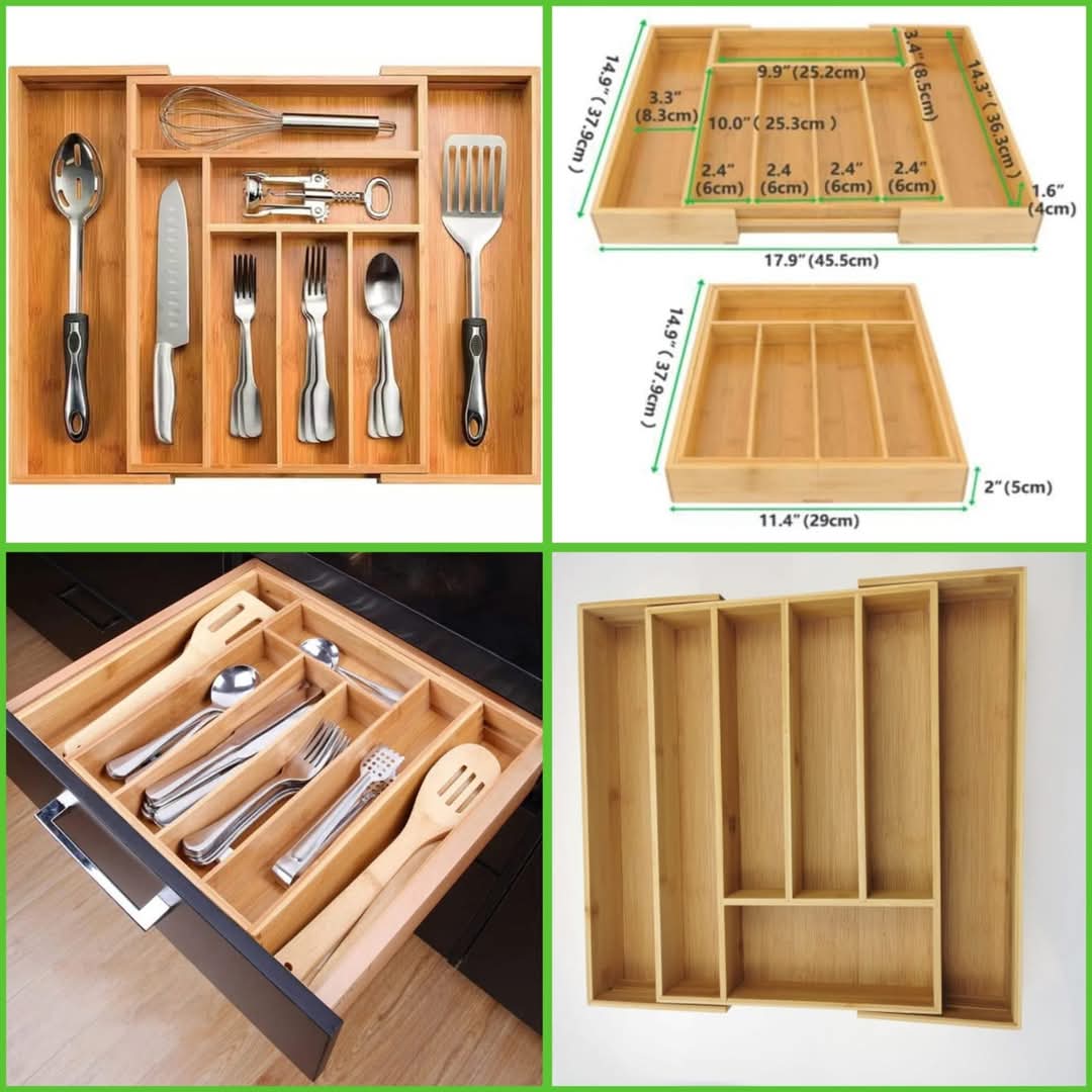 Multifunctional Large Bamboo Expandable Wooden Cutlery Drawer Organizer – Adjustable Utensil Storage Tray for Kitchen Drawers